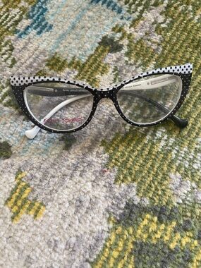 Betsey Johnson Black and White Polka Dot Cat Eye Glasses